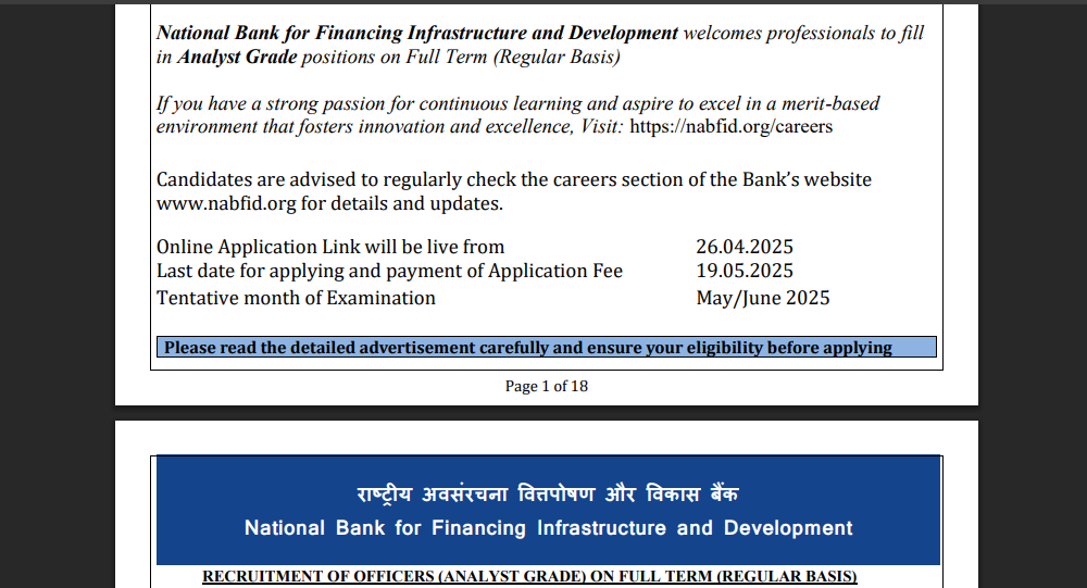 NaBFID recruitment 2025 registration window opens: Direct link to apply here