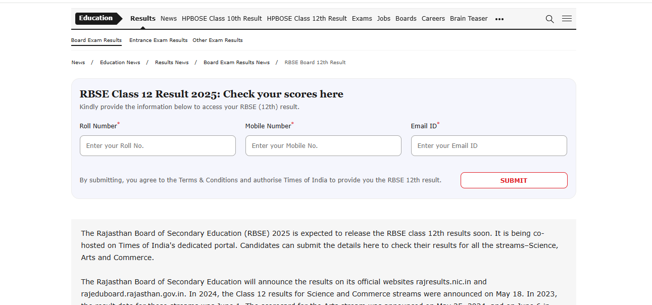 RBSE Class 12th result 2025 released: Direct link to check on TOI portal
